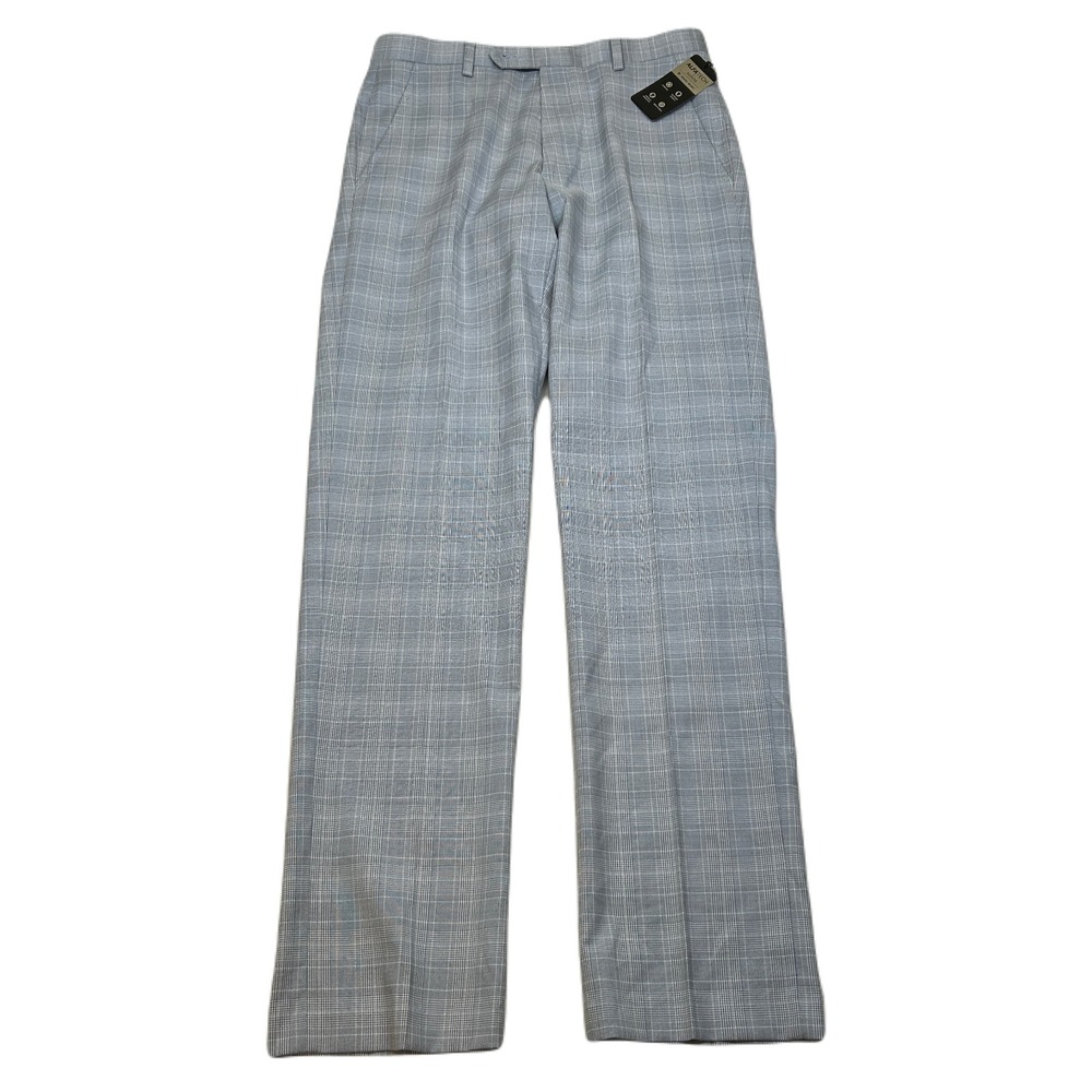 Alfani Slim Fit Dress‎ Pants Mens 30x32 Light Blue Plaid Stretch NEW